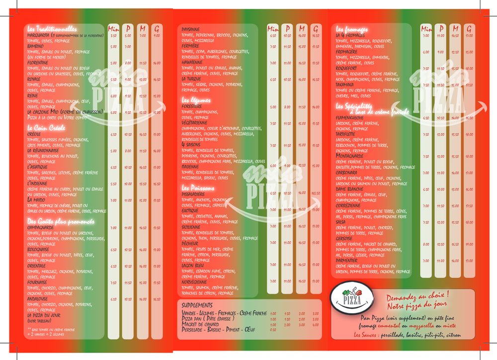 Carte des pizzas MIO Pizza